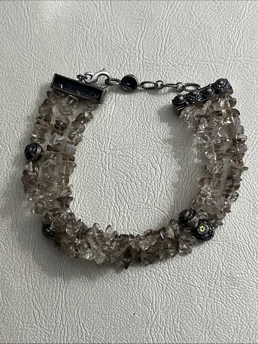 925 Sterling clasp Multi-Strand Smoky Quartz Chip Bracelet with Silver Accents